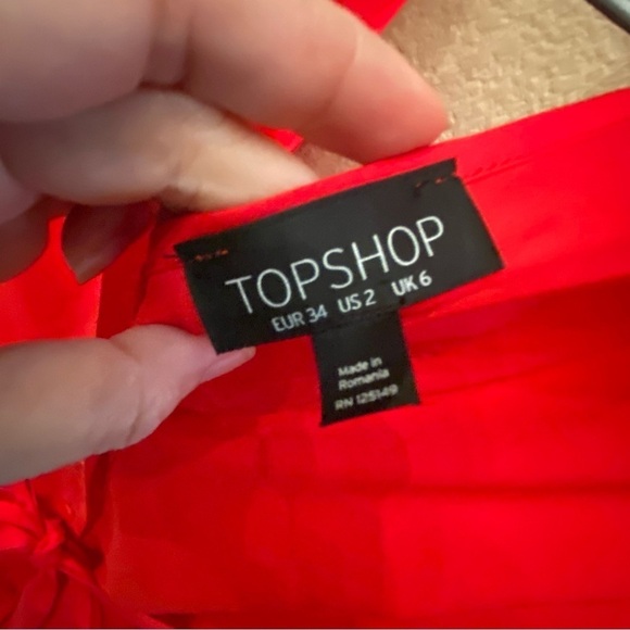 TOPSHOP Women Red Button Asymmetrical Tie Waist Dress Size 2 - Picture 6 of 8